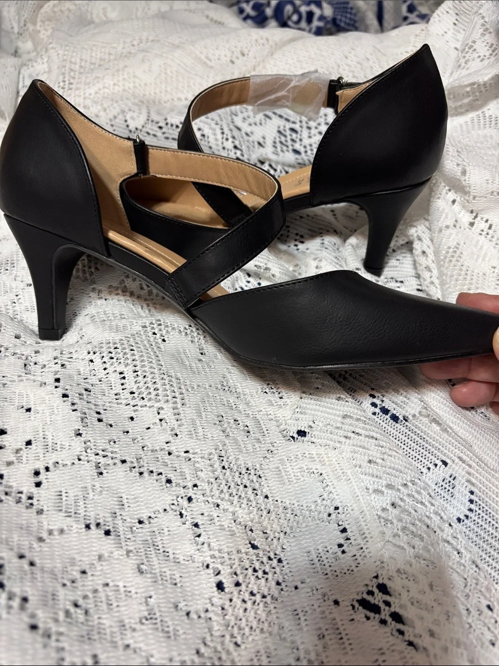 Journee Collection Black Pointed Mary Jane Heels with Ankle Strap